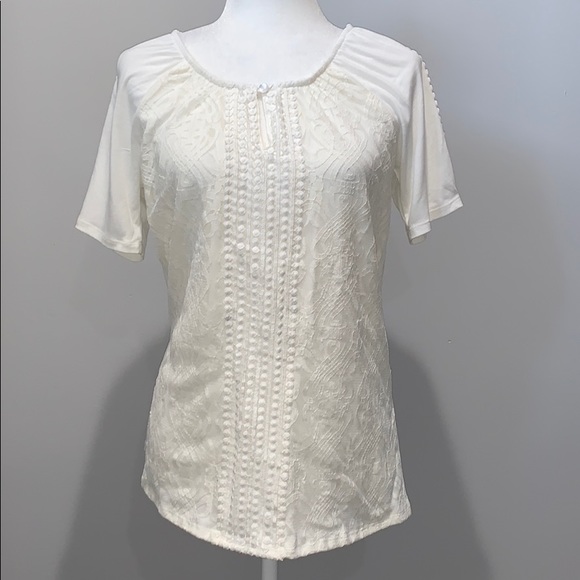NY Collection Tops - NY Collection White Lace-Front Shirt Size …